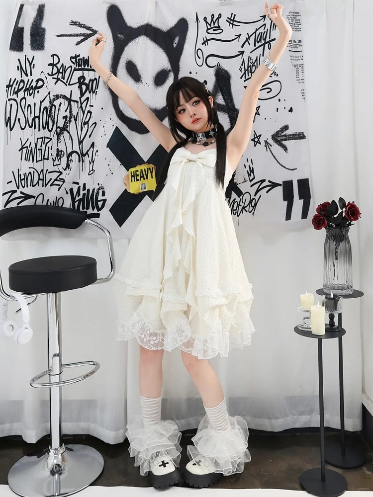 Big Bow Ausschnitt Spitzenrock Apricot Cami Kleid Trim Bubble