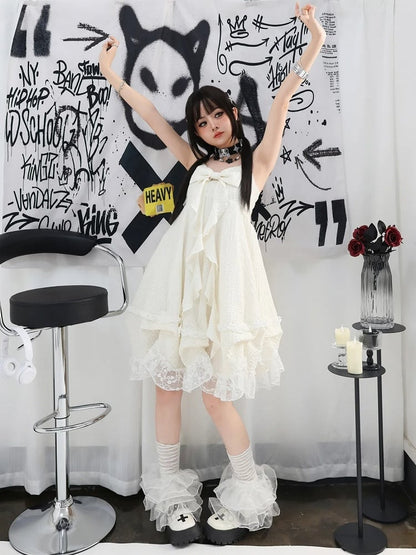 Big Bow Ausschnitt Spitzenrock Apricot Cami Kleid Trim Bubble