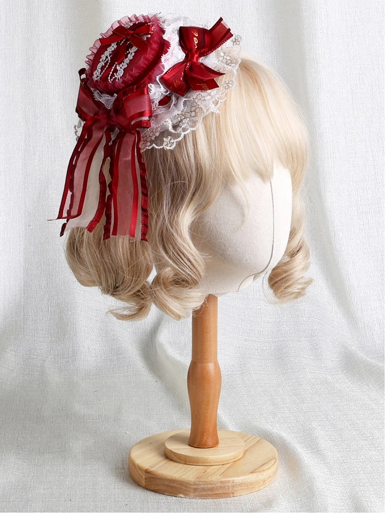 Mini Red Hat Ribbon Lace White