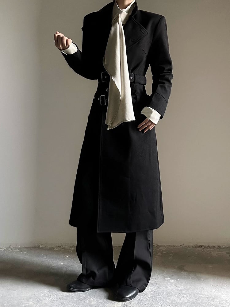 Wear Collar Ouji with Convertible Versatile - Black Open Trench or Coat Lolita Cinched