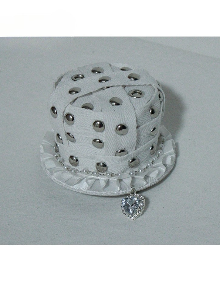 Lolita mit Strass-Hut-Charme Weiß Gothic Mini