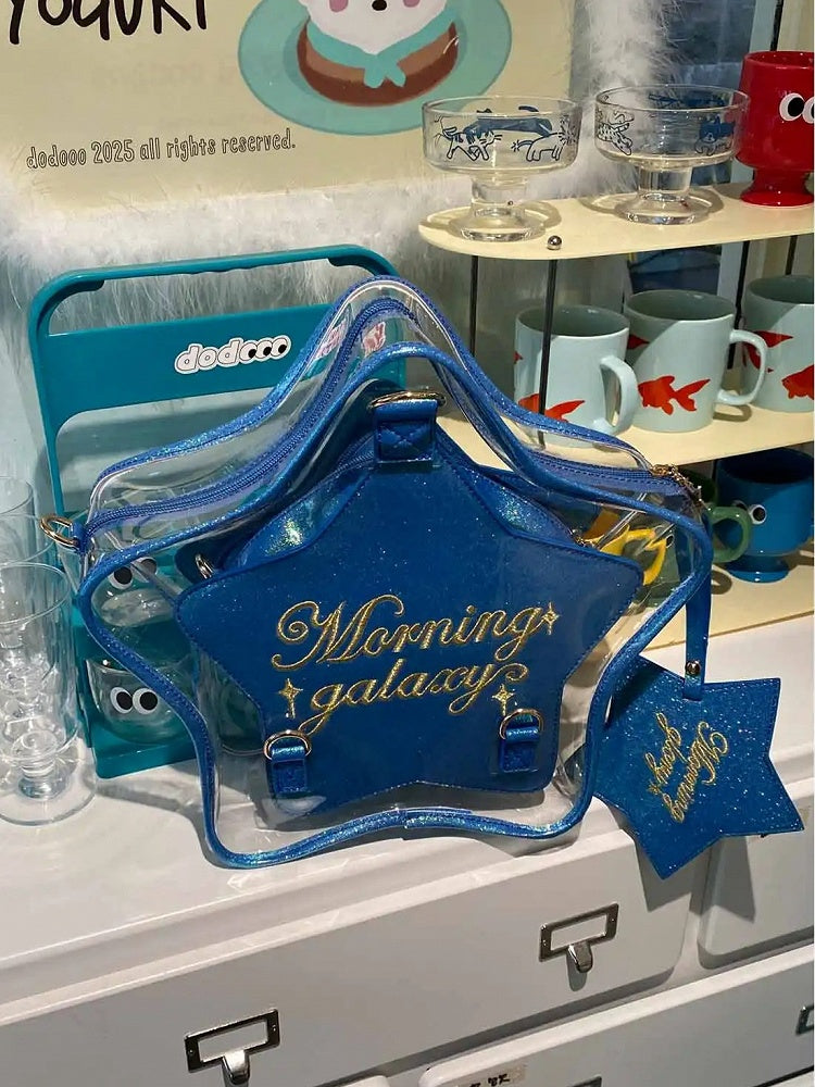 Dark Badge Star-shaped Ita Bag Set Charm PU with Blue Detachable