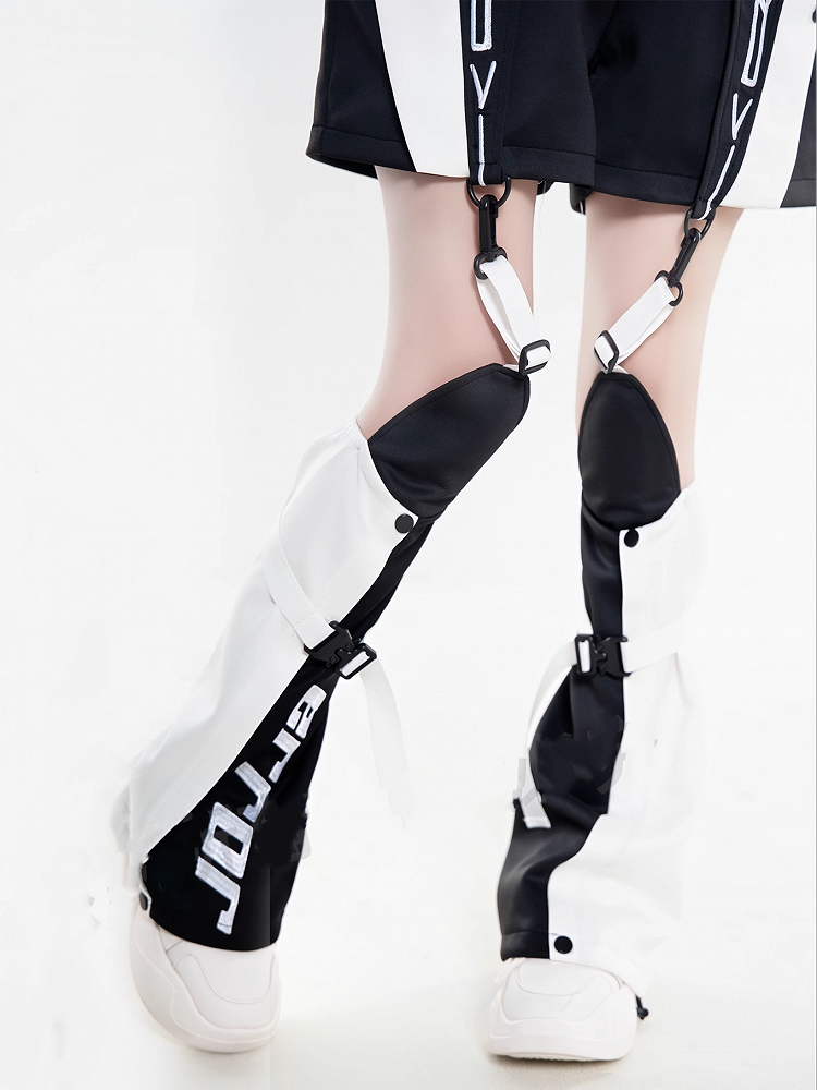 Colorblock-Beinwärmer Futuristisches Schwarz und Landmine-Stil Weiß