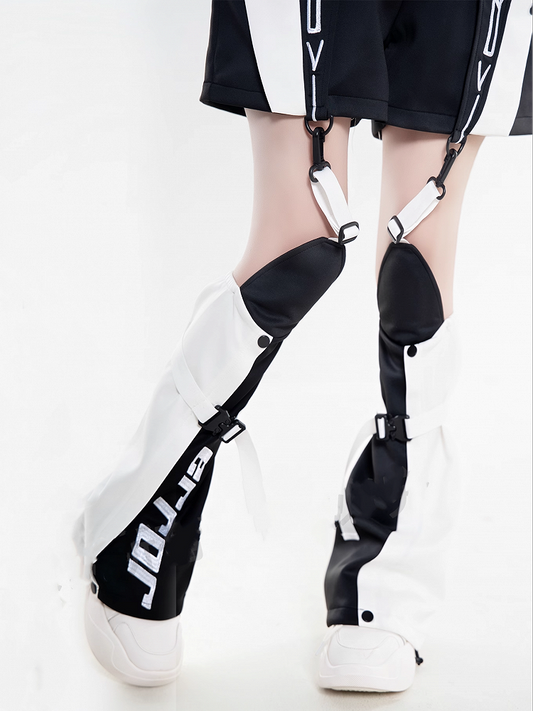 Colorblock-Beinwärmer Futuristisches Schwarz und Landmine-Stil Weiß