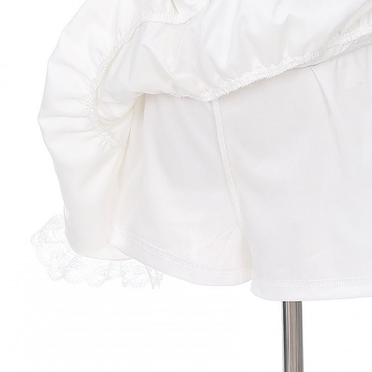 Ryousangata Tiered Ruffle Skirt with Lace Trim in White - Puppet Bombs