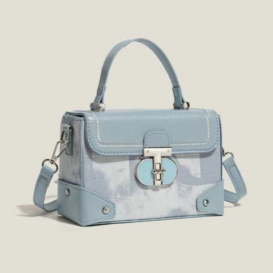Box Turn-lock PU Bag Blue with Closure