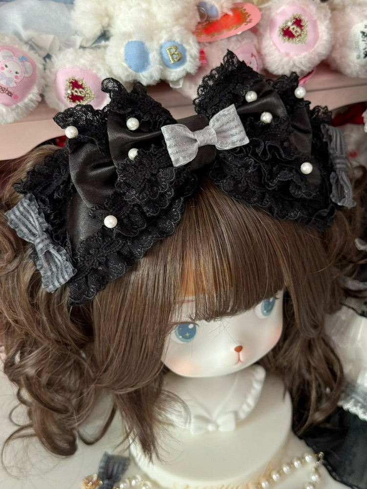 Lace BlueWhite/Black Trim KC Bowknot Beaded Decorated