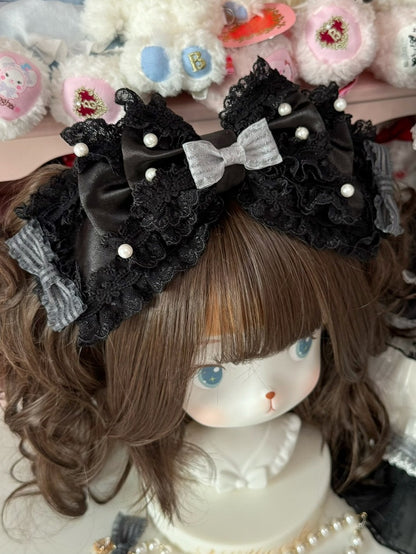 Lace BlueWhite/Black Trim KC Bowknot Beaded Decorated