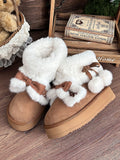 Bunny Pompom Light mit verstellbaren Punktstiefeln, braunen Bändern, Plüsch – Winterakzente, süße Lolita