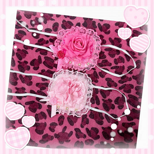 / with Pink Dark Light Gemstone Single-Eye Bow Patch Lace Rose and
