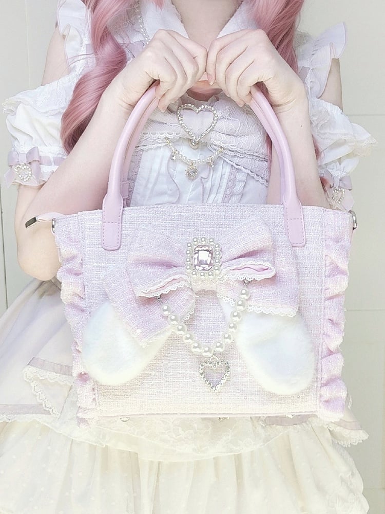 Ear Bow Shoulder/Crossbody/Handbag Pink Plush Elegant Lolita Bunny -
