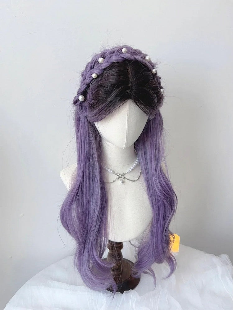 Bangs with Purple 70CM Dusty Curtain Wig Wavy