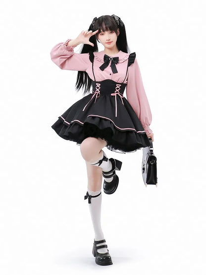 Overalls Style Suspender Jirai Clearance-Size Landmine Black 64CM S Dress Kei High Skirt for Waist