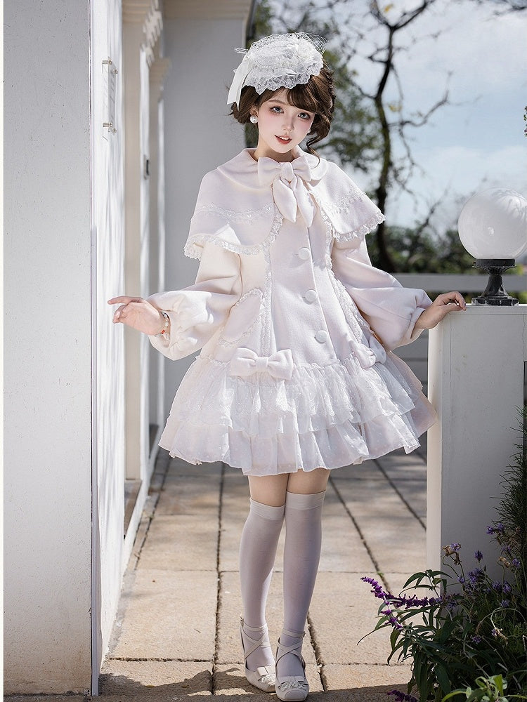Snow White Heart Lace Applique Sweet Lolita Winter Overcoat - Dream Magic Box