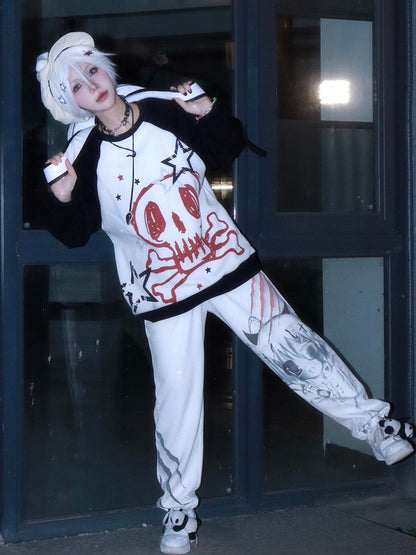 Pale Straight-Leg Trousers with Graphic Print - Alita26SS