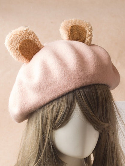 Woolen Cute Ear Options Lolita 4 Color Beret Bear