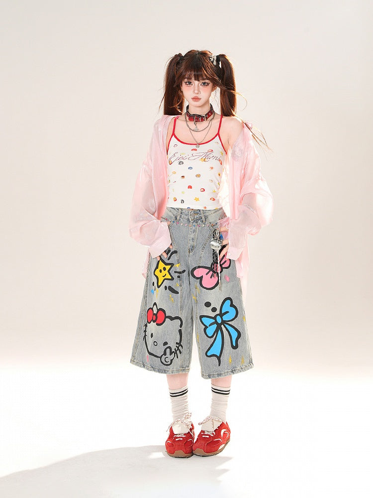 ハートピンク/アプリコットサンプロテクションシャツ フリルバックリボンディテール