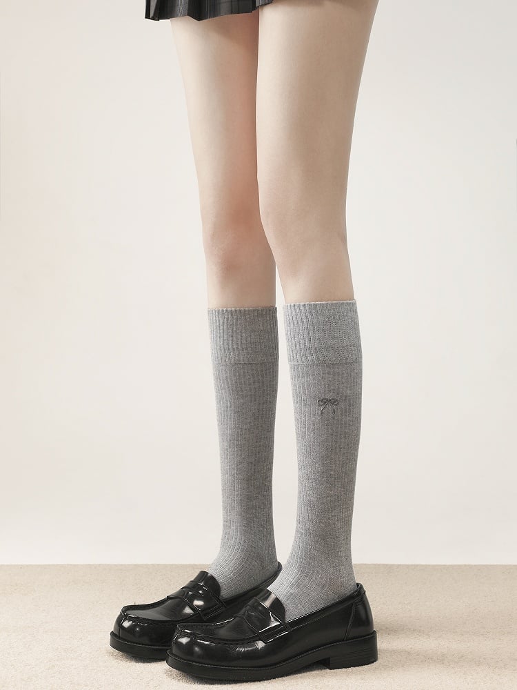 5 Colors Calf Vertical Striped Embroidery Socks Pattern Bow