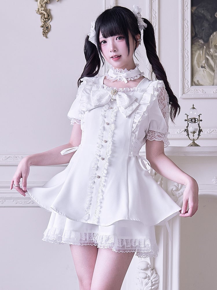 Shoulder Kei with Outfit Jirai Cutout Dress Side +Skirt Lace-up White Mini -