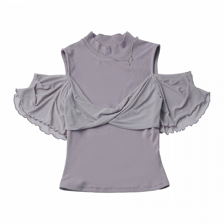 Dusty Purple Cutout Shoulder Top with Star Chain Decor - PINK SAVIOR
