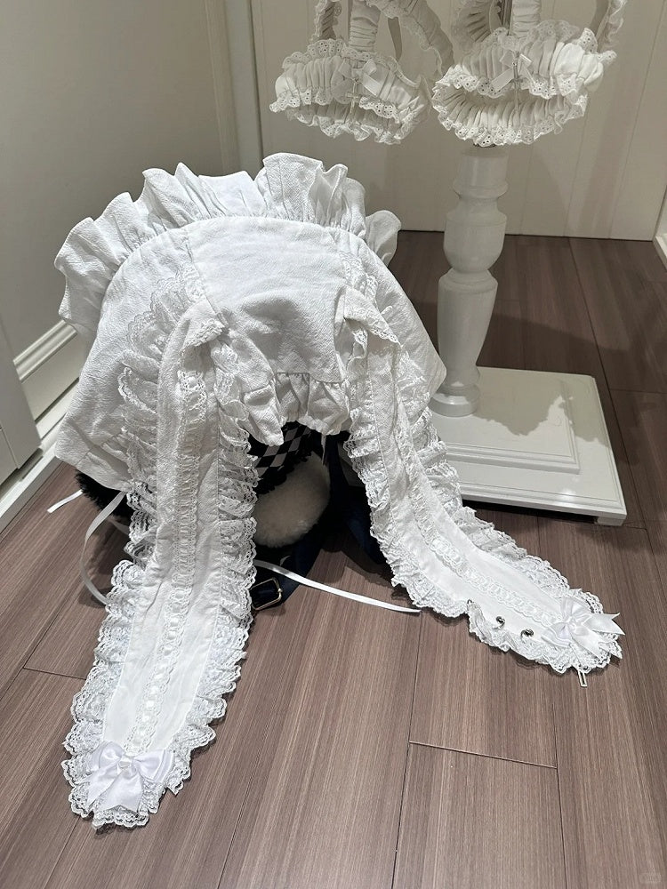 with White Lace-trimmed Ear Bow Decoration Bunny Hat