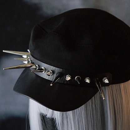 Details Hat Studs Gothic Black Beret