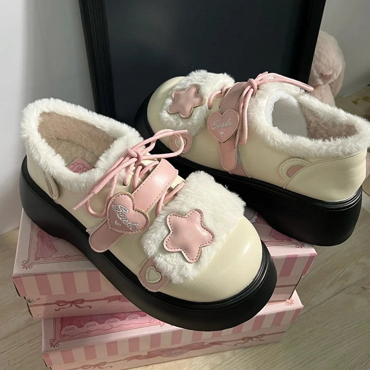 Akzente Riemendesign Winterverschlüsse Beige Star Lolita Klettverschluss Rosa Fleecefutter Sweet Heart Gemütliche Plateaus mit