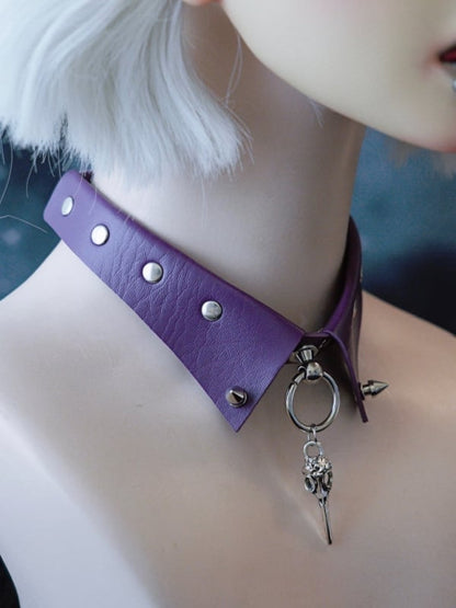 Bird Gothic Details Studs Bone Purple Pendant Choker Silver