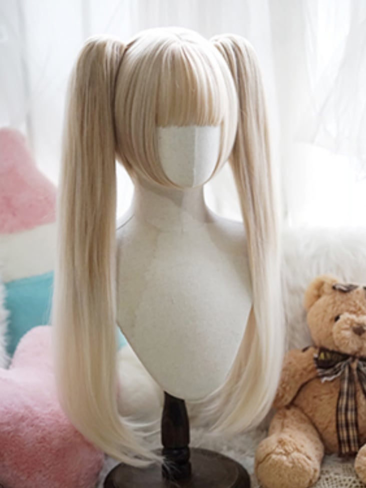 Milk White and Light Blonde and Black Bob Cut Short Straight Wig With Full Bangs