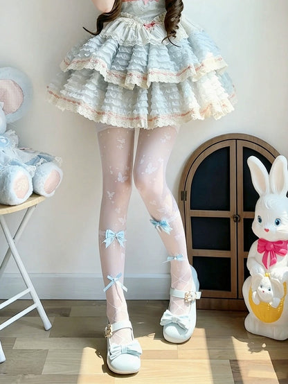 Lolita Overknee Stockings with Butterfly Print & Bows, 4 Colors - Milkcat Studio