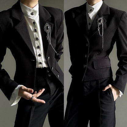 Black Waist Cinching Prince Blazer – Notched Collar Button Front | ASAE