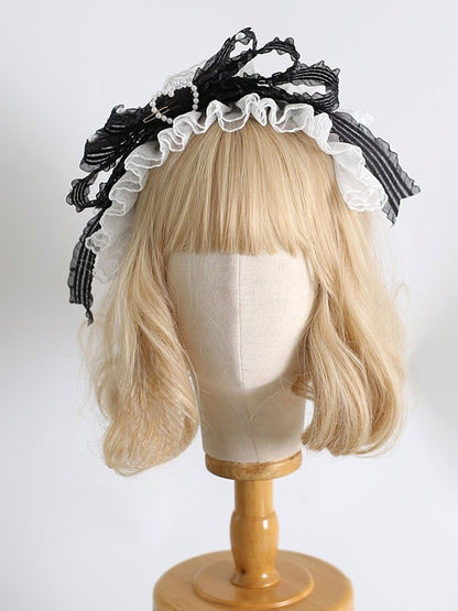 KC Decorated Bowknot Beaded Ruffled WhiteBlack Heart Lolita Sweet