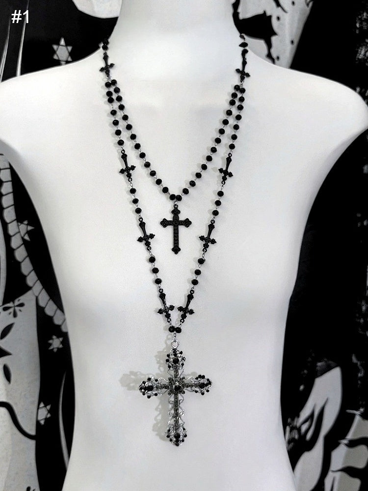Layered Cross Necklace with Beaded Details - Boobi Shop