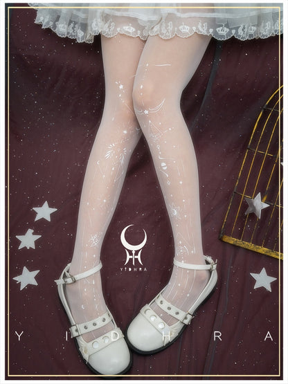 Weiß/schwarze Lolita-Strumpfhose mit Sternenmuster