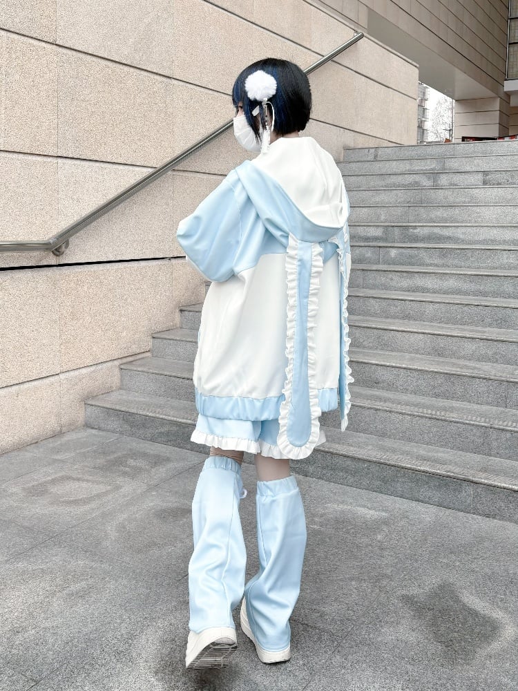 Tenshi Kaiwai Blue Jirai Kei フリルトリムノットボタンショーツ