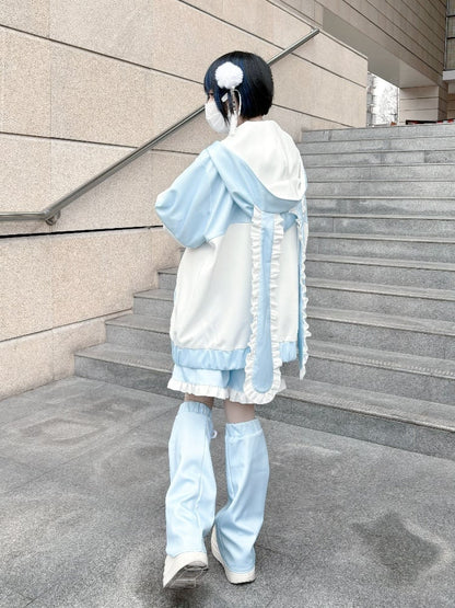 Tenshi Kaiwai Blue Jirai Kei フリルトリムノットボタンショーツ