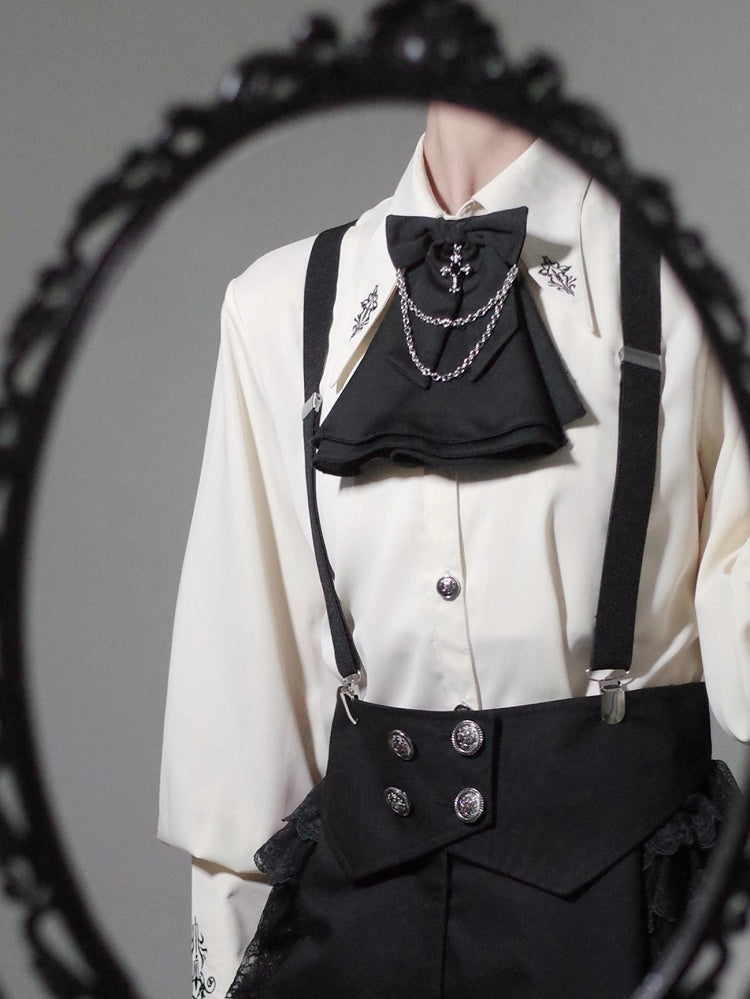 Black Decorated and Cross Chain Jabot Bowknot