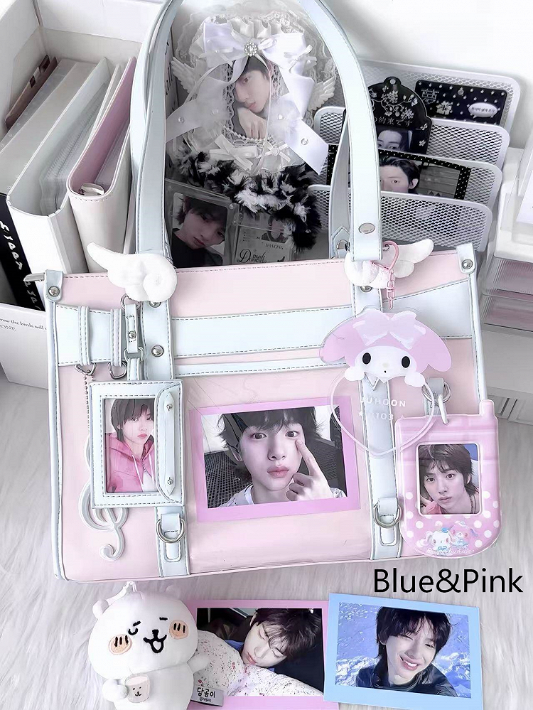 6-Color Bowknot Buckle Ita Shoulder Bag Transparent Pocket