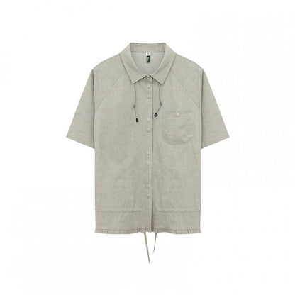 Dusty Green Placket Vintage Button T-Shirt -