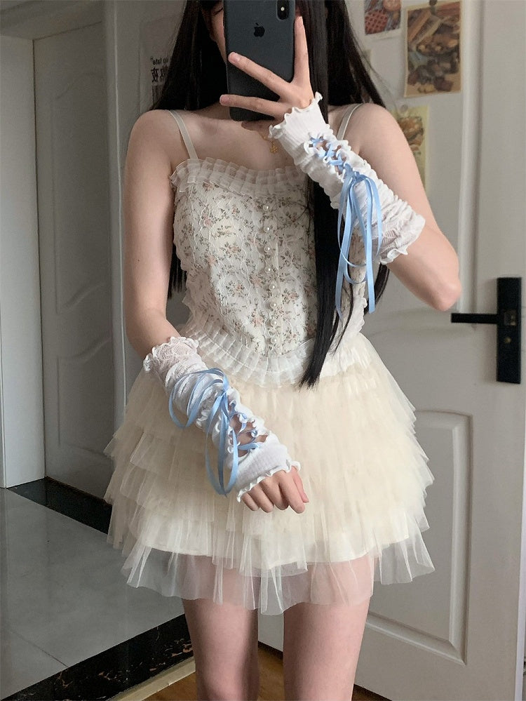 Style Trim with Lace Design Ballet Colors Sleeves 5 Arm Lace-up