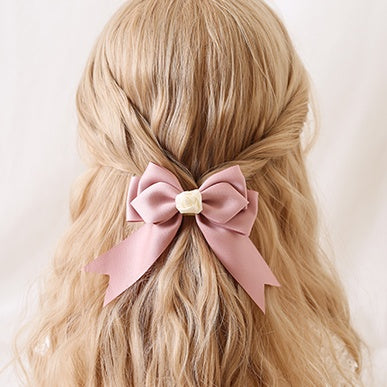 Pink With Bowknot White Flower Lovely Hairclip Elegant Bud