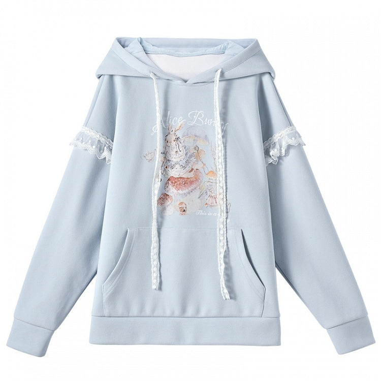 Yume Kawaii Blue Bunny Ear Hood Rabbit Print Hoodie