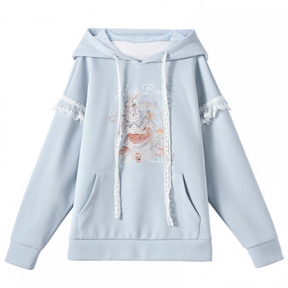 Yume Kawaii Blue Bunny Ear Hood Rabbit Print Hoodie