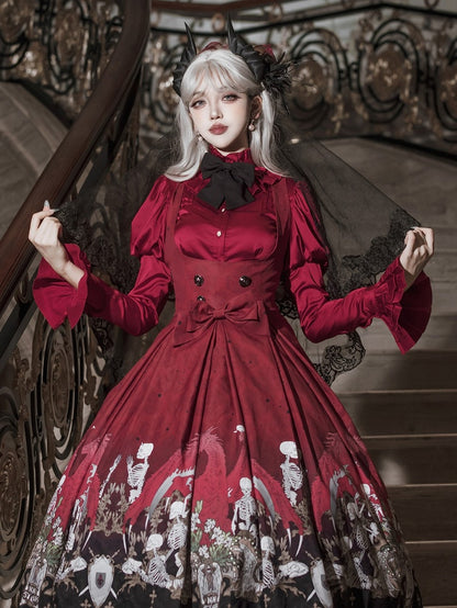 Chemise Lolita rouge en satin à manches Juliette, style gothique