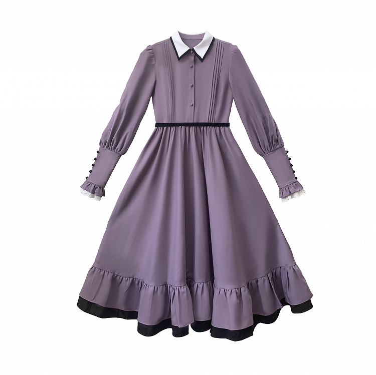 Waist with Belt Velvet Purple Sweet Lolita One Piece High Waist Dress