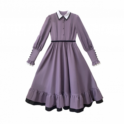 Waist with Belt Velvet Purple Sweet Lolita One Piece High Waist Dress