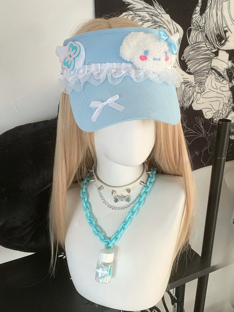 ピンクのぬいぐるみフリルレースウィングバイザーキャップ