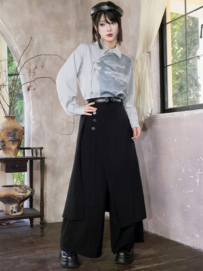 Black Multi-Panel Two-Way Wear Wide Leg Trousers - Quirky Hut