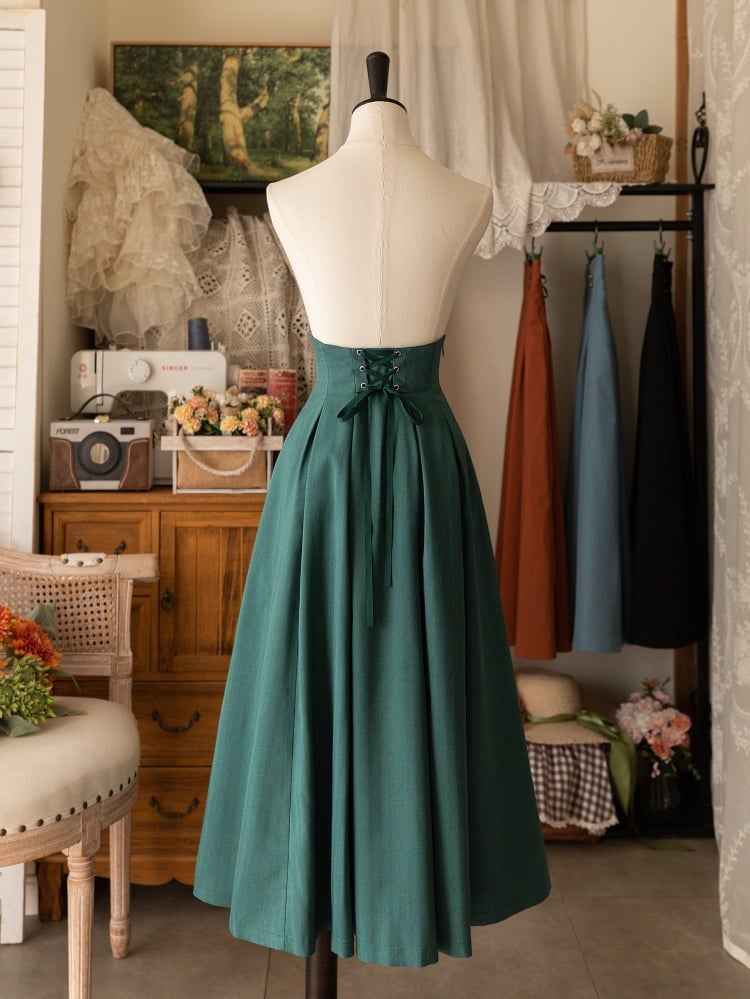 Pfauengrüner, eleganter, klassischer Lolita-MIdi-Rock mit hoher Taille
