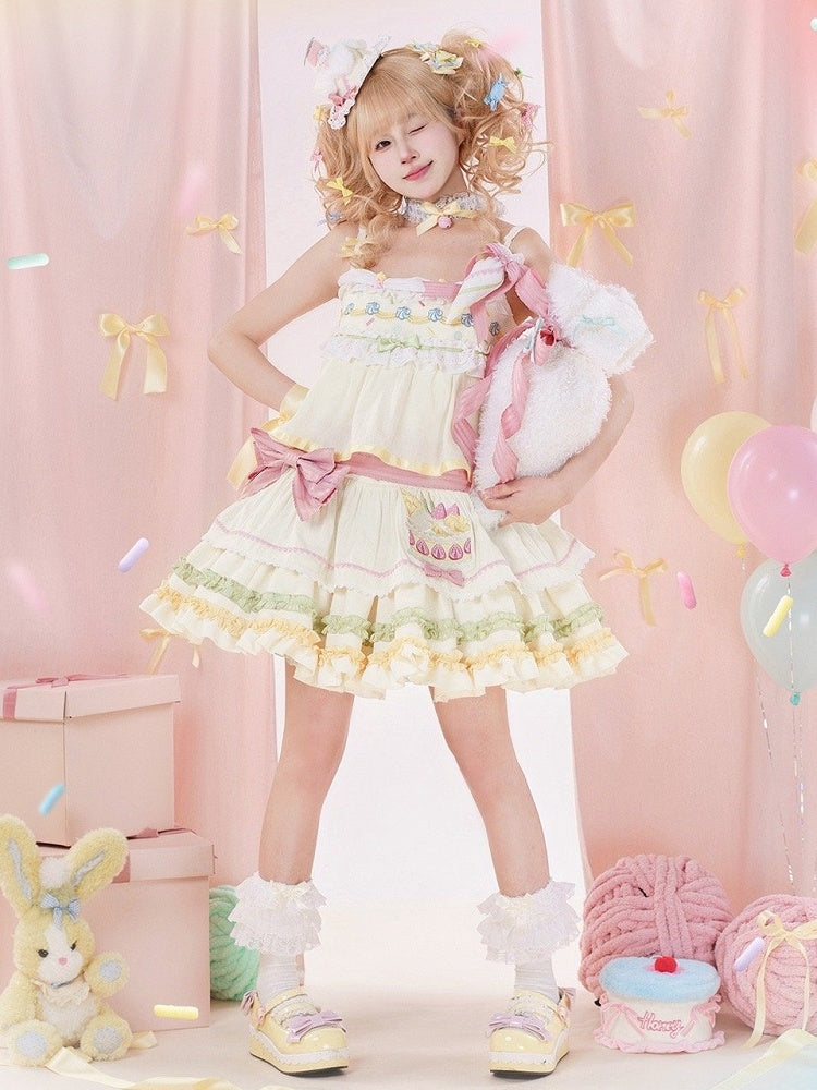 Pullover Kuchen Erdbeerrock Pastellfarbe Sommer Creme Stickerei Sweet Lolita